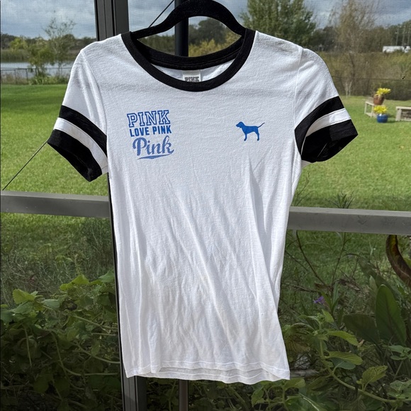 PINK Victoria's Secret Tops - PINK Victoria's Secret dog White and Black Short Sleeve Tee